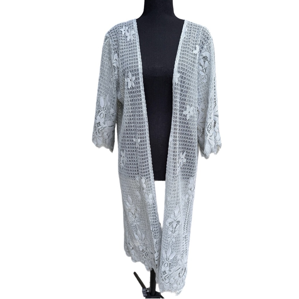 Zeagoo Lace Cardigan Floral Crochet Long Kimono 3/4 Sleeve Bathing Suit Cover Up